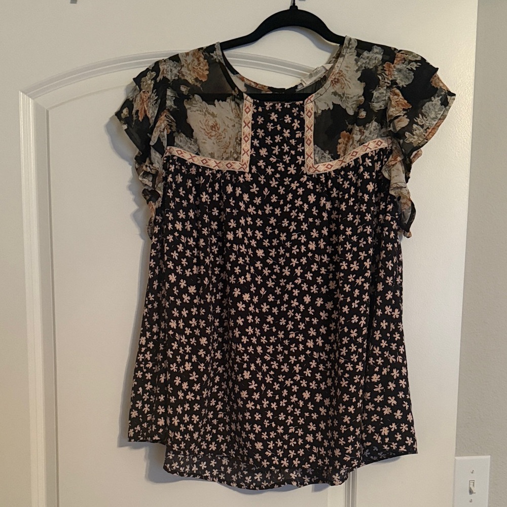 Entro Black and Pink Floral Blouse